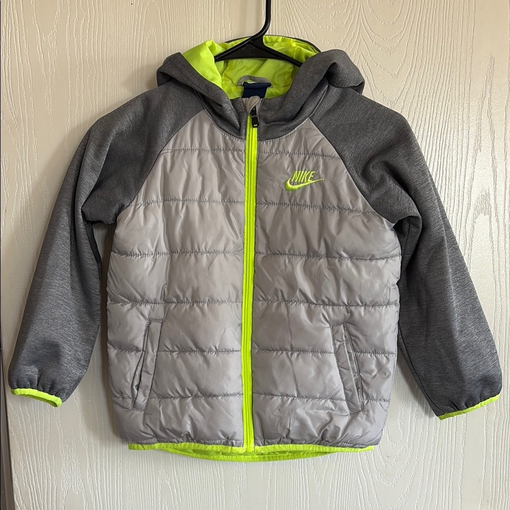 Boys Nike Gray Jacket with Neon Green Highlights